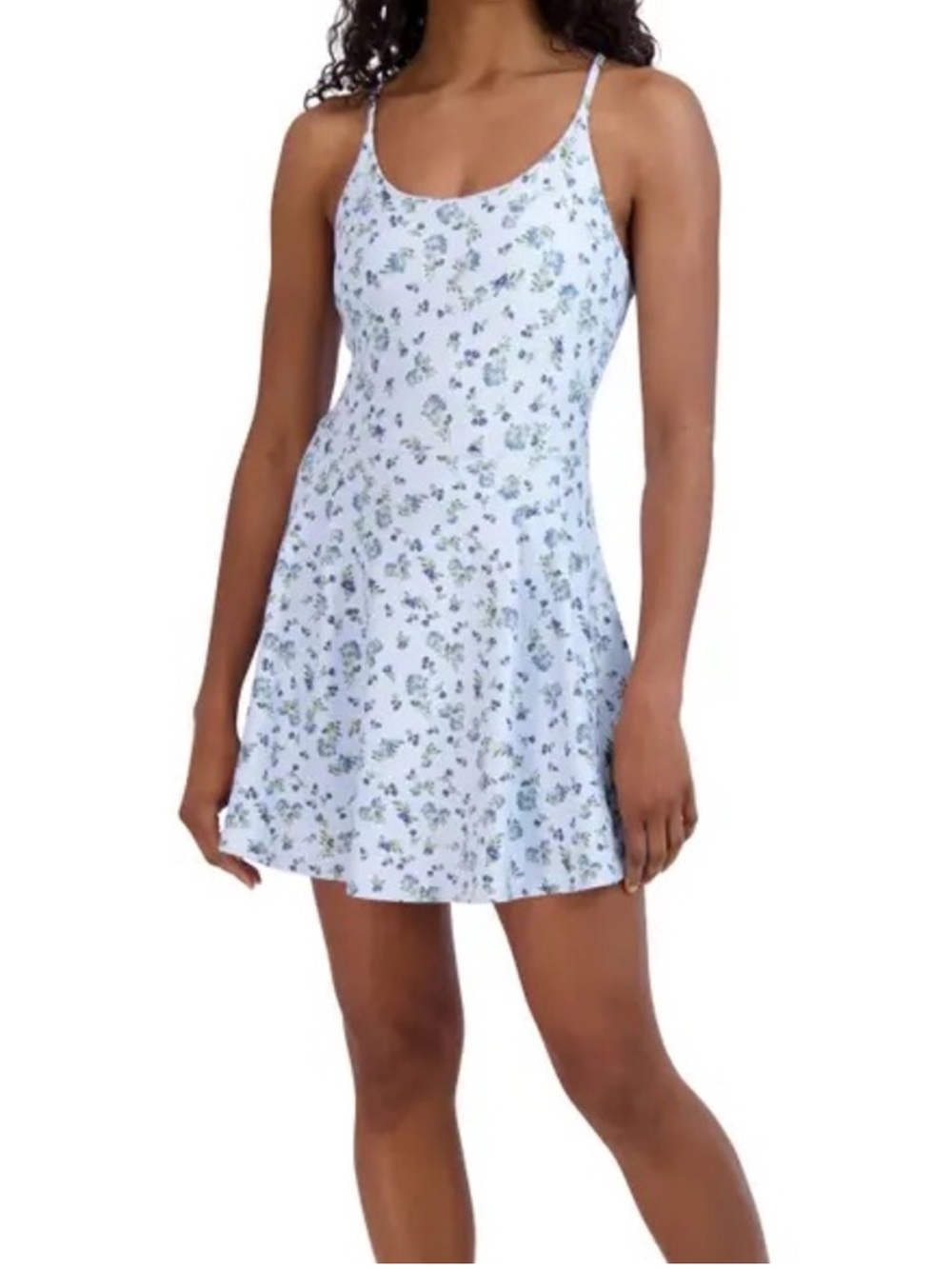 Sage Collective Light Blue Floral Racerback Fit and Flare Athletic Dress